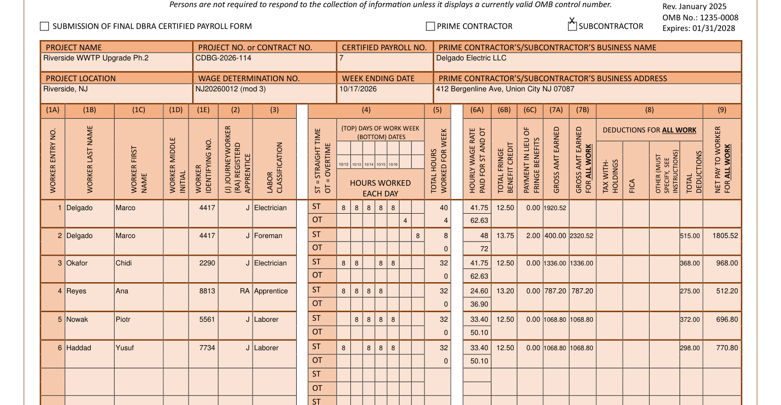 Page 1 of a completed Form WH-347